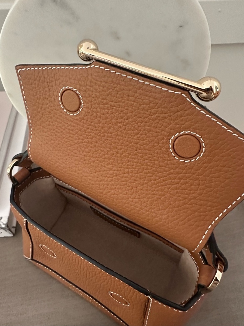 Strathberry Tan Nano Mosaic Leather Top-Handle Bag - Picture 8 of 10